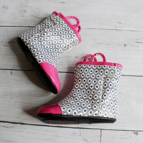 Robeez Tredz Baby Girl's Pink Gray Rainboots Boots Infant Size 3-6 Months - Picture 3 of 6